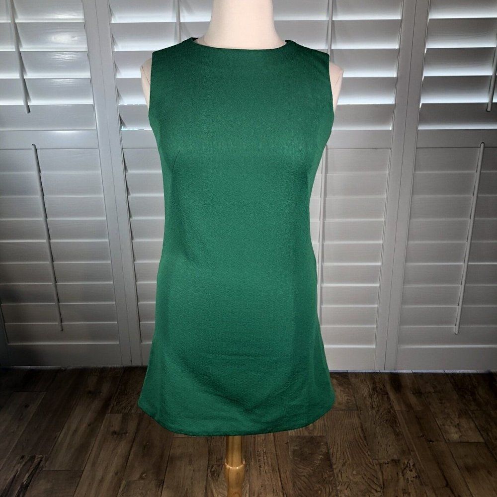 Vtg 70s Handmade Green Day Dress Large Sheath Sleeveless Wiggle Polyester Knee